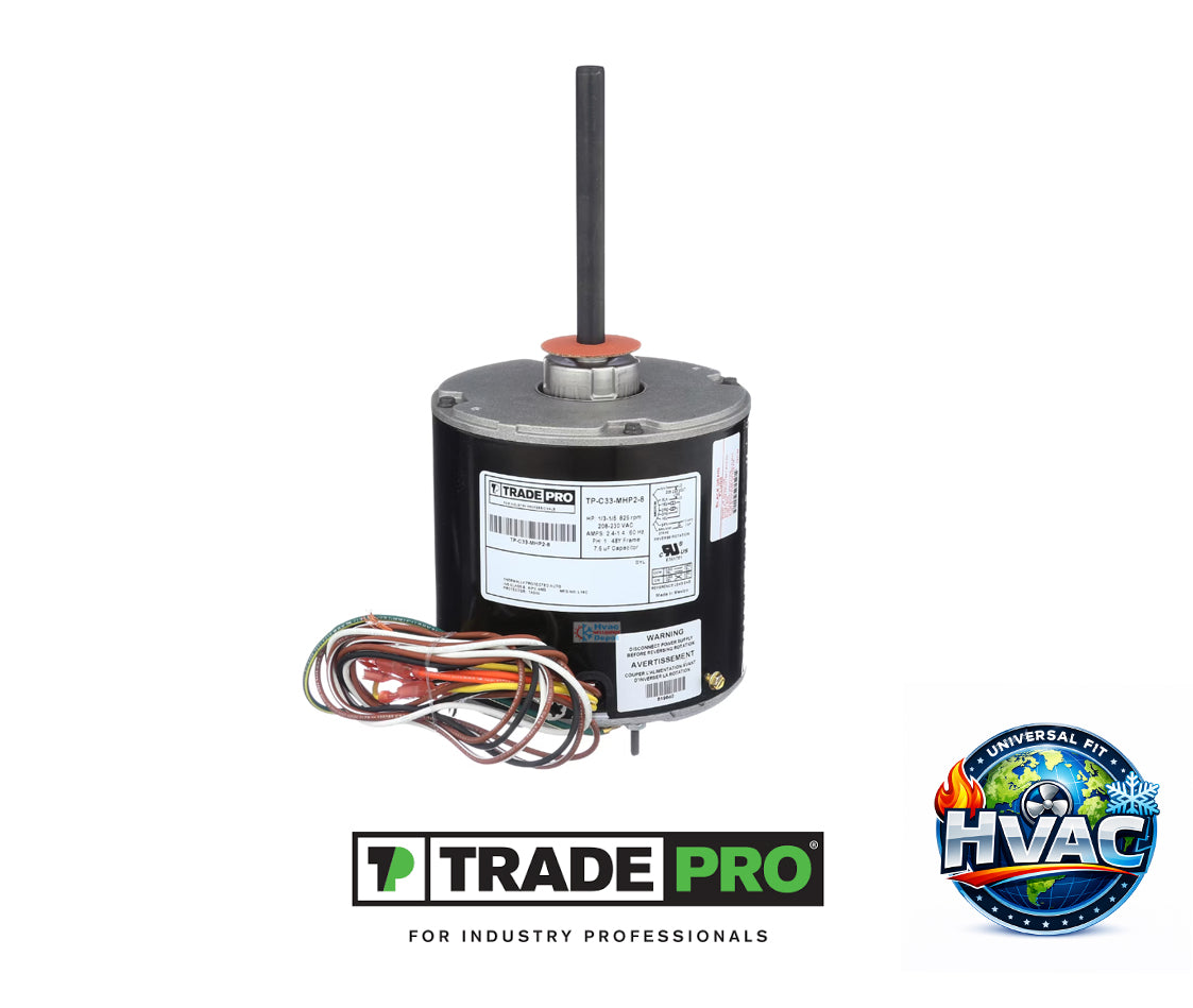 TRADEPRO TP-C33-MHP2-8 Condenser Fan Motor - 1/6 to 1/3 HP Multi-Horsepower 825 RPM 208-230V 1-Speed