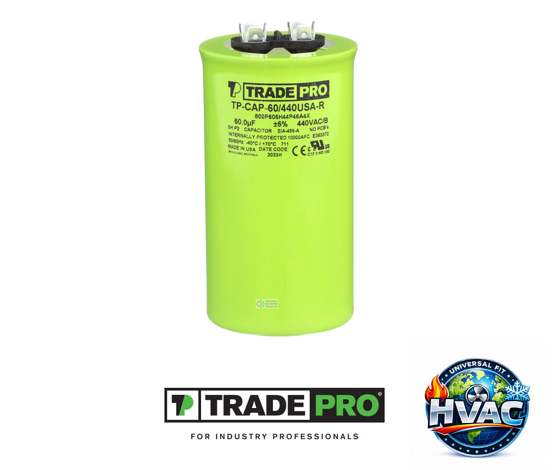 TRADEPRO TP-CAP-60/440USA-R Single Run Capacitor – 60 MFD 370/440 VAC Round – USA Made