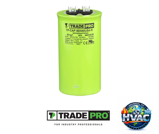 TRADEPRO TP-CAP-60/440USA-R Single Run Capacitor – 60 MFD 370/440 VAC Round – USA Made