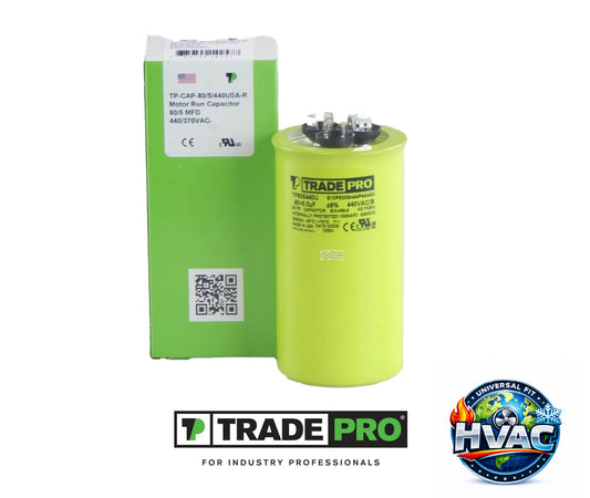 TRADEPRO TP-CAP-80/5/440USAR Dual Round Run Capacitor 80/5 MFD 370/440V Made in USA