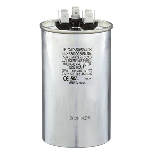 Run Capacitor, 50/5/440 VAC, Round, Dual Rated