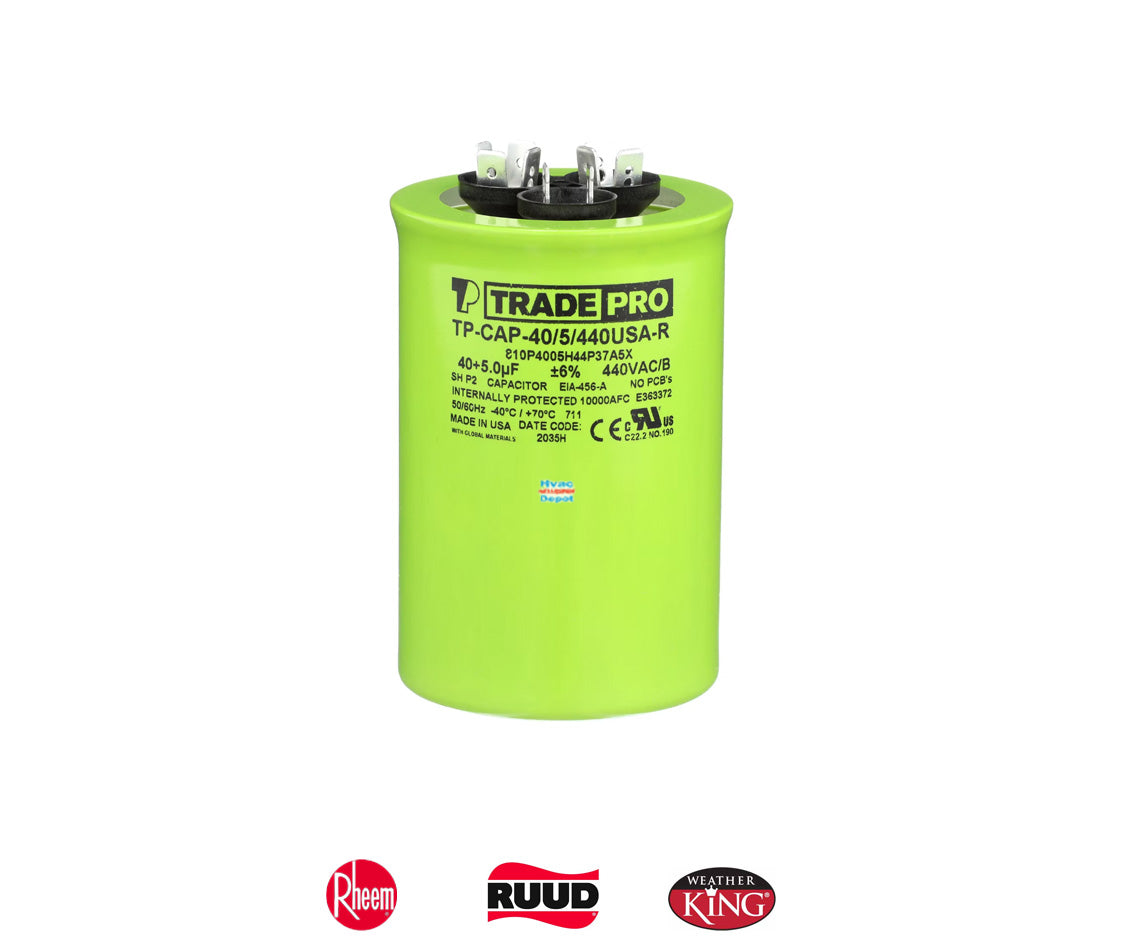 Protech 43-101666-68 Capacitor Replacement – TRADEPRO® TP-CAP-40/5/440USAR Round Capacitor – Genuine OEM 40/5 MFD 440V Dual Run Capacitor, USA Made