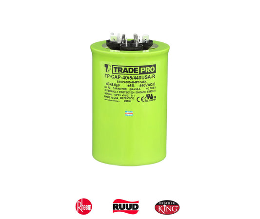 Protech 43-101666-68 Capacitor Replacement – TRADEPRO® TP-CAP-40/5/440USAR Round Capacitor – Genuine OEM 40/5 MFD 440V Dual Run Capacitor, USA Made