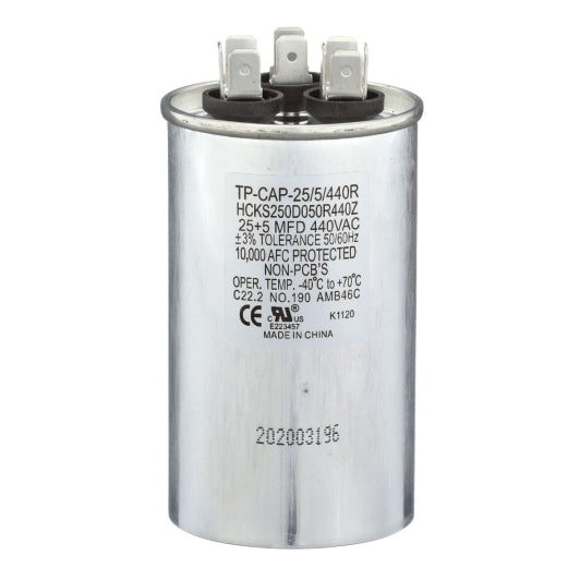 Run Capacitor, 60/10/440 VAC, Round, Dual Rated