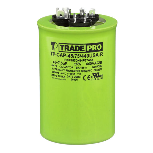 Run Capacitor, 45/7.5 440 VAC, Round