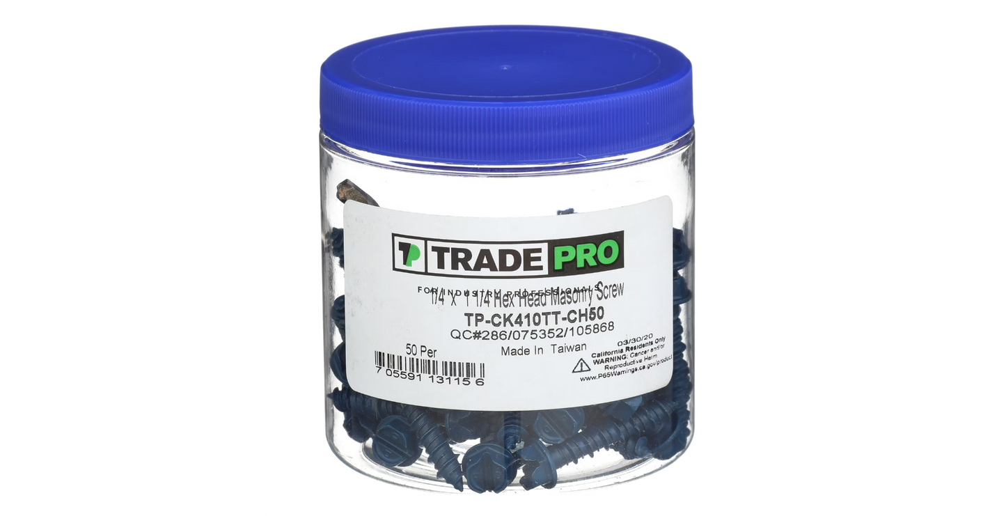 1/4" X 1 1/4" Hex Head Masonry Screw