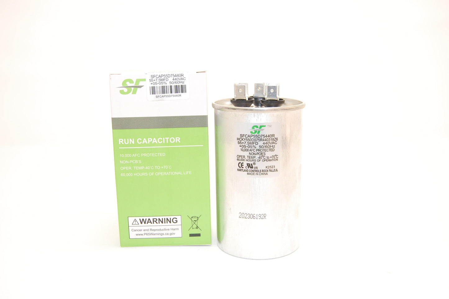 Capacitor; 55+7.5MFD 370/440V Round Run Capacitor