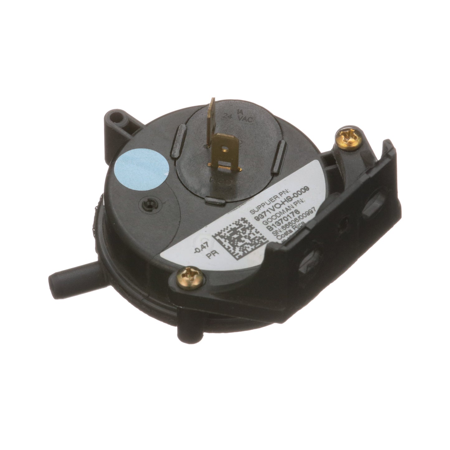 Goodman B1370176 Pressure Switch Pressure Switch, Air, -0.47 in wc, 24 V, Plastic, Light Blue