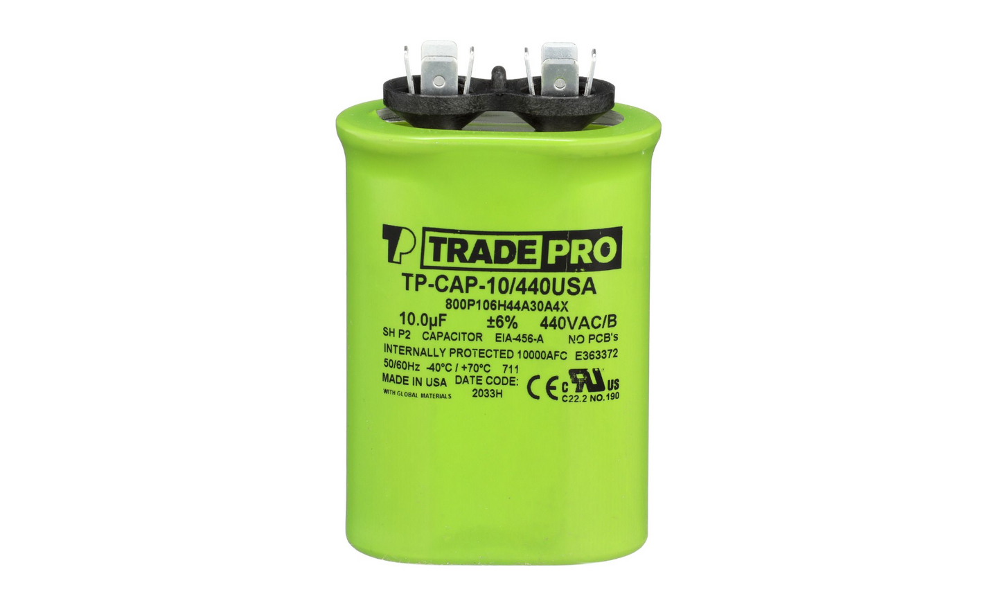 Motor Run Capacitor TP 10 MFD 440V OVAL USA Made