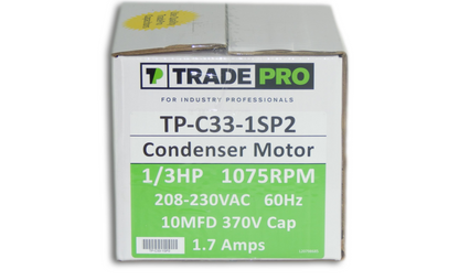 TRADEPRO® TP-C33-1SP2 Condenser Fan Motor | 1/3 HP 1075 RPM 208-230V | Universal HVAC OEM Replacement