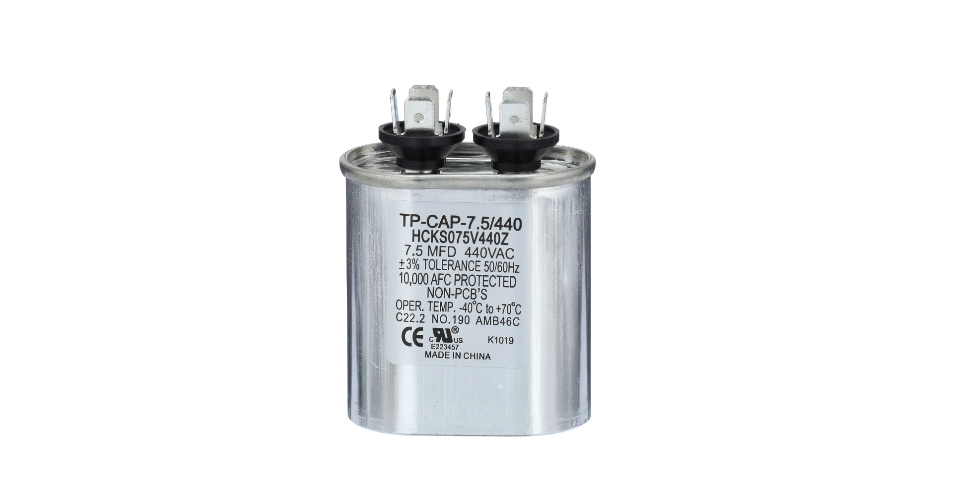 Run Capacitor, 7.5/440 VAC, Oval