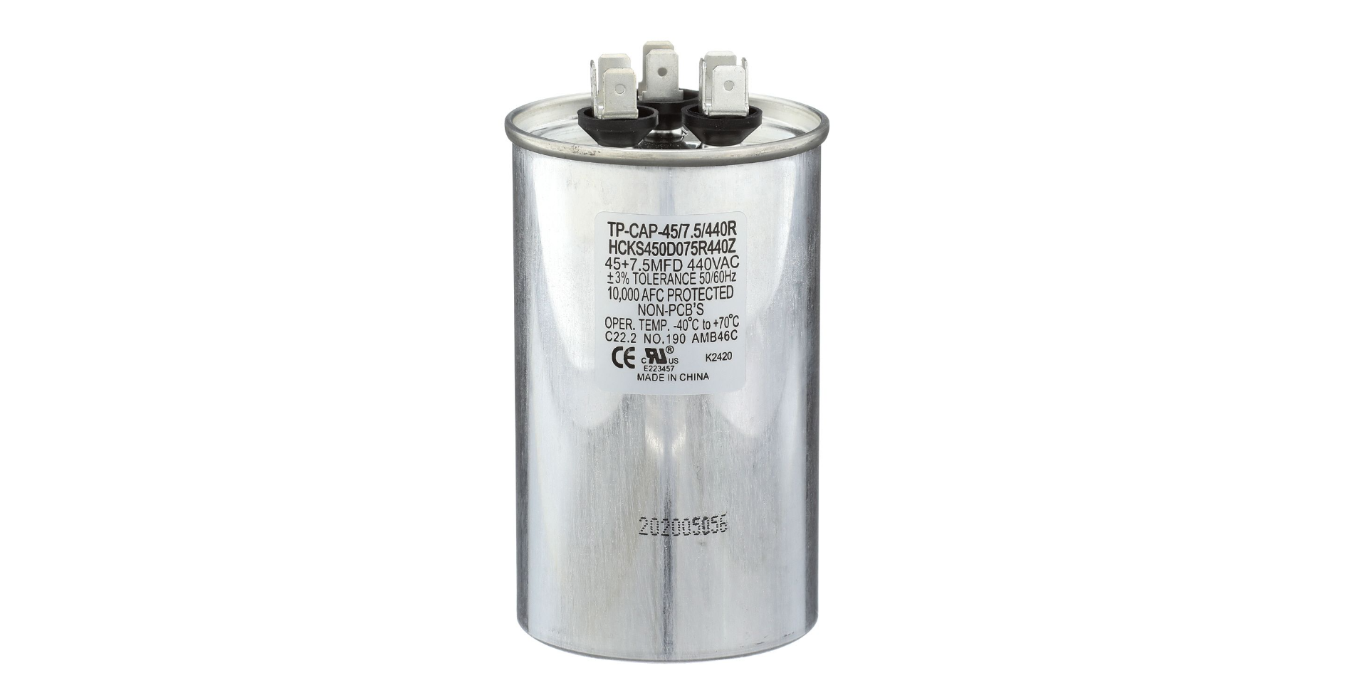 TRADEPRO® TP-CAP-45/7.5/440R - Run Capacitor, 45/7.5/440 VAC, Round, Dual Rated