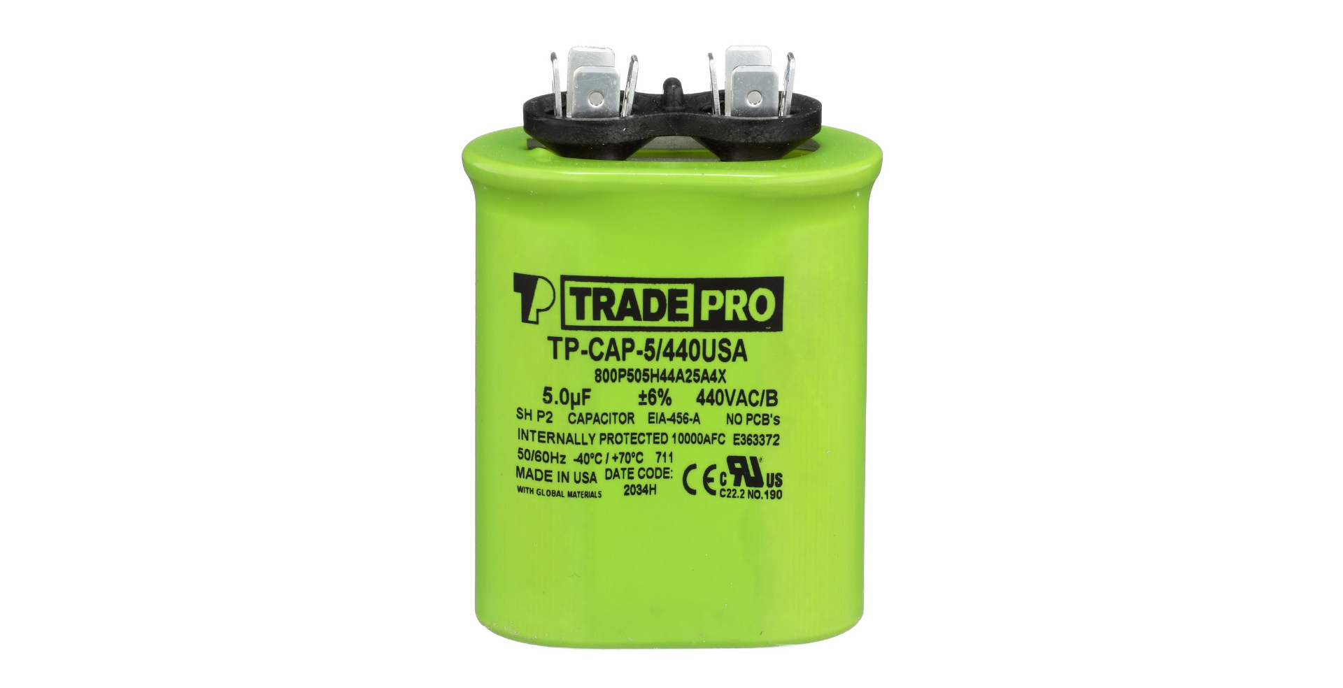 TRADEPRO® TP-CAP-5/440USA - Oval Capacitor, 5/440V Item: TP-CAP-5/440USA MFG: TP5440UO