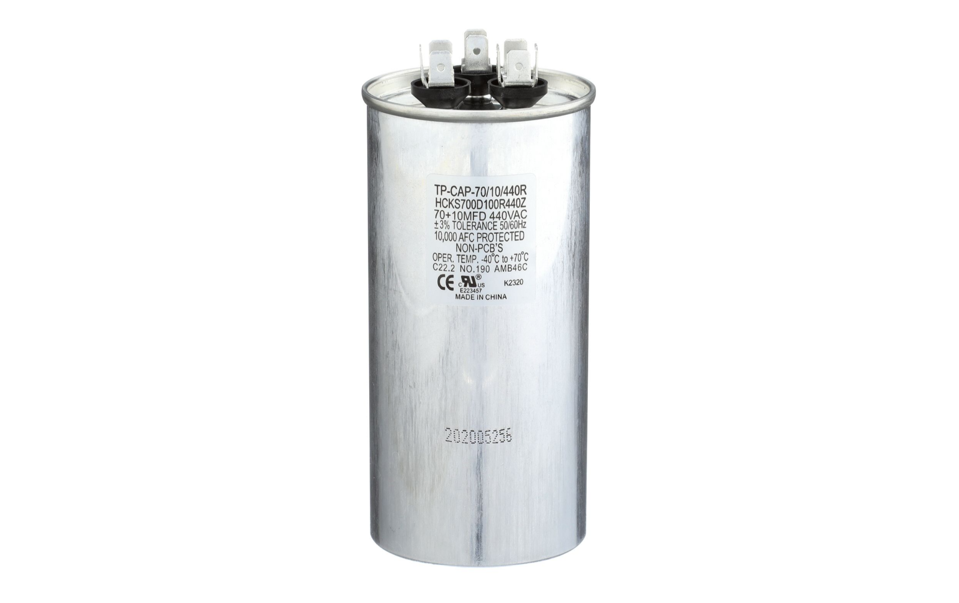 Capacitor, 70/10/440 VAC, Round, Dual Rated