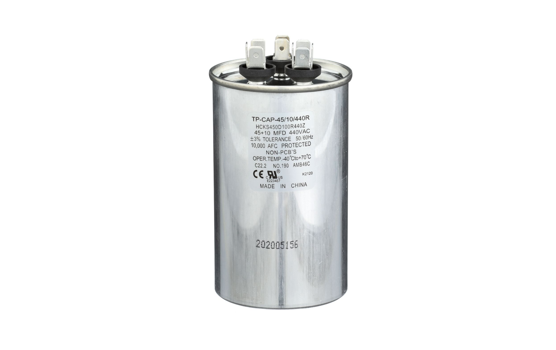 Capacitor, 45/10/440 VAC, Round, Dual Rated