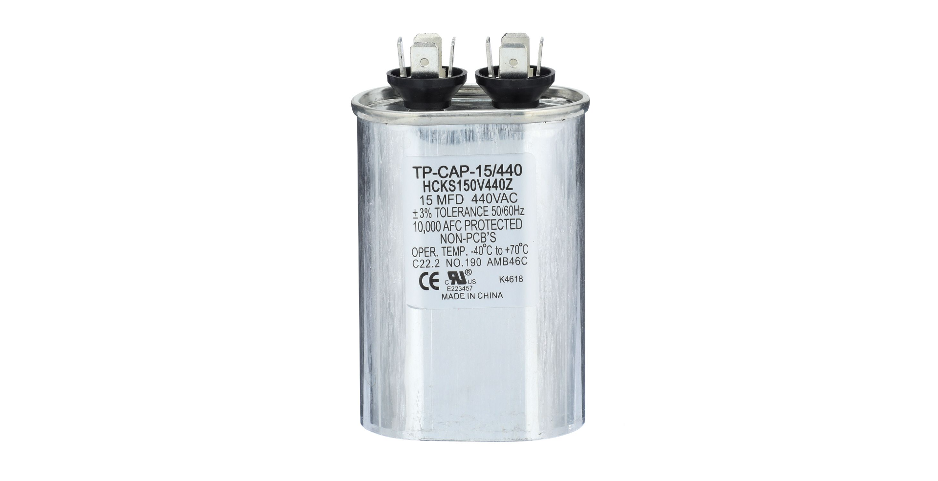 Run Capacitor, 15/440 VAC, Oval