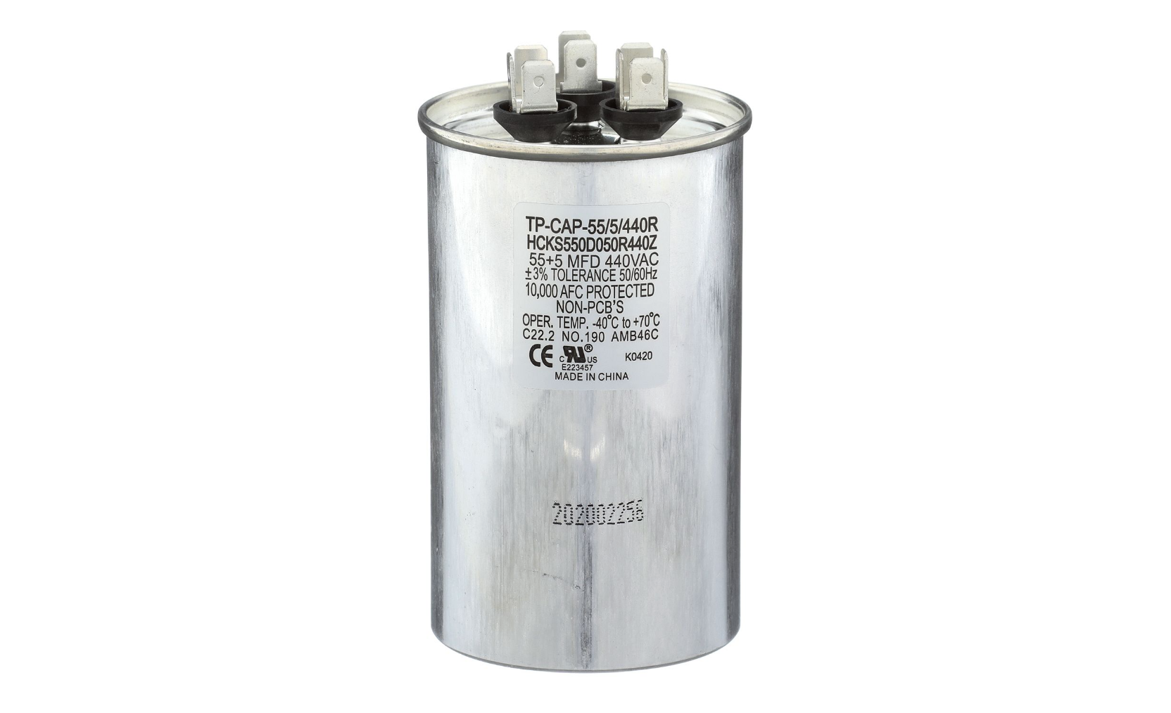 Run Capacitor, 50/5/440 VAC, Round, Dual Rated