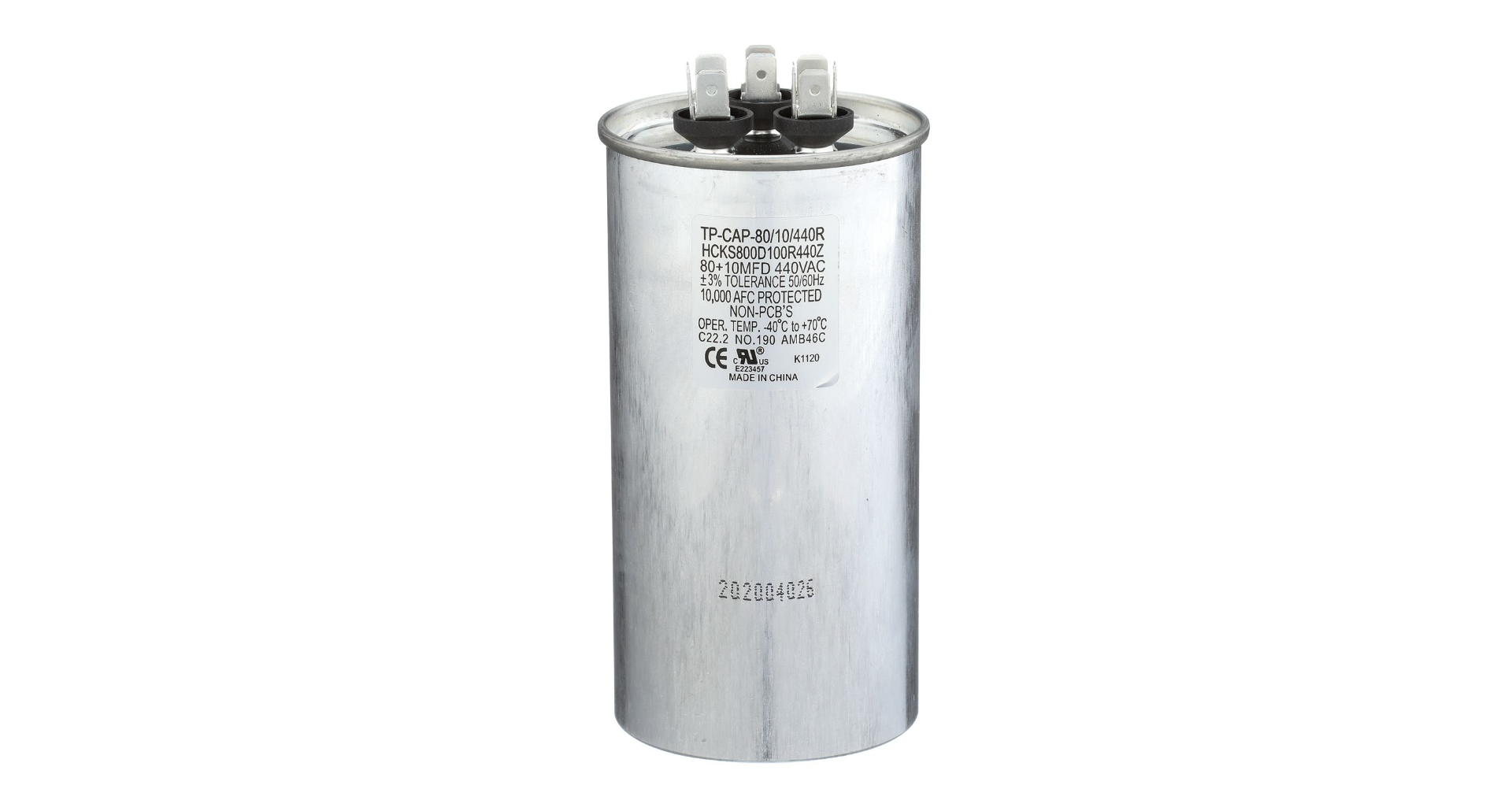 TRADEPRO® TP-CAP-80/10/440R - Run Capacitor, 80/10/440 VAC, Round, Dual Rated