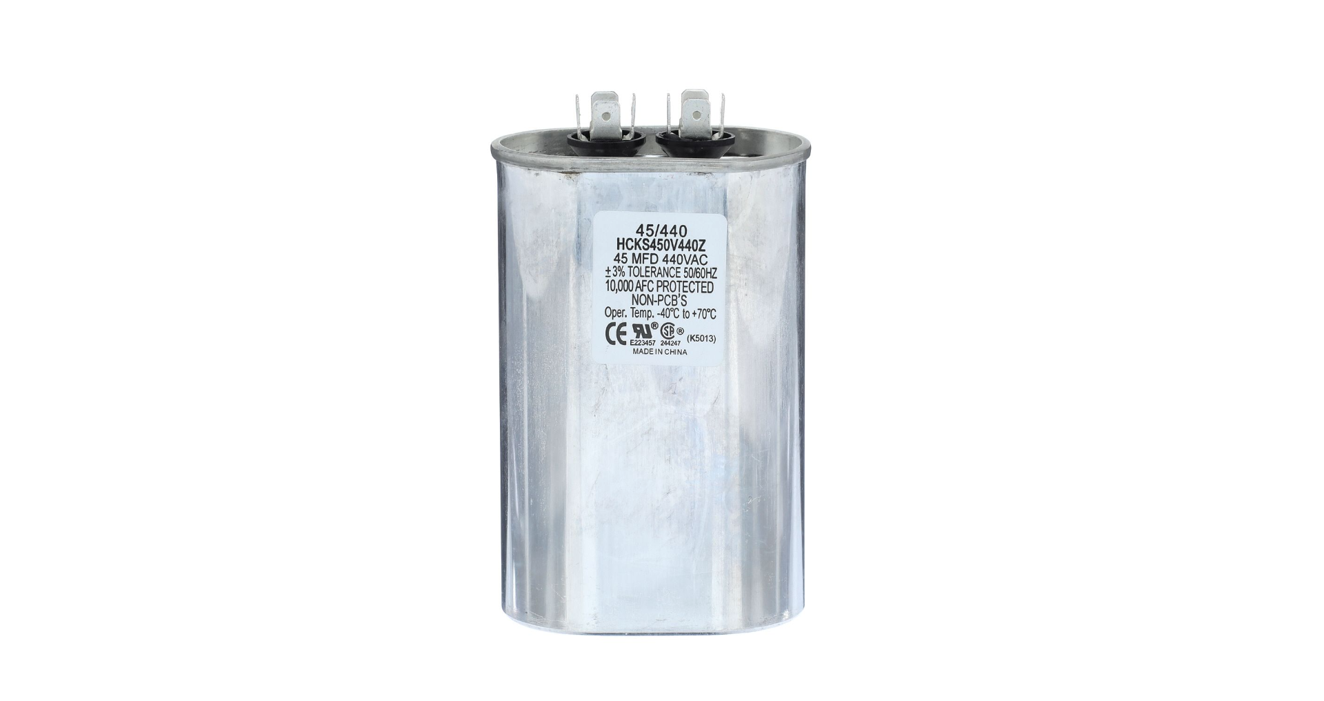 TRADEPRO® TP-CAP-45/440 - Run Capacitor, 45/440 VAC, Oval Item: TP-CAP-45/440 MFG: HCKS450V4402