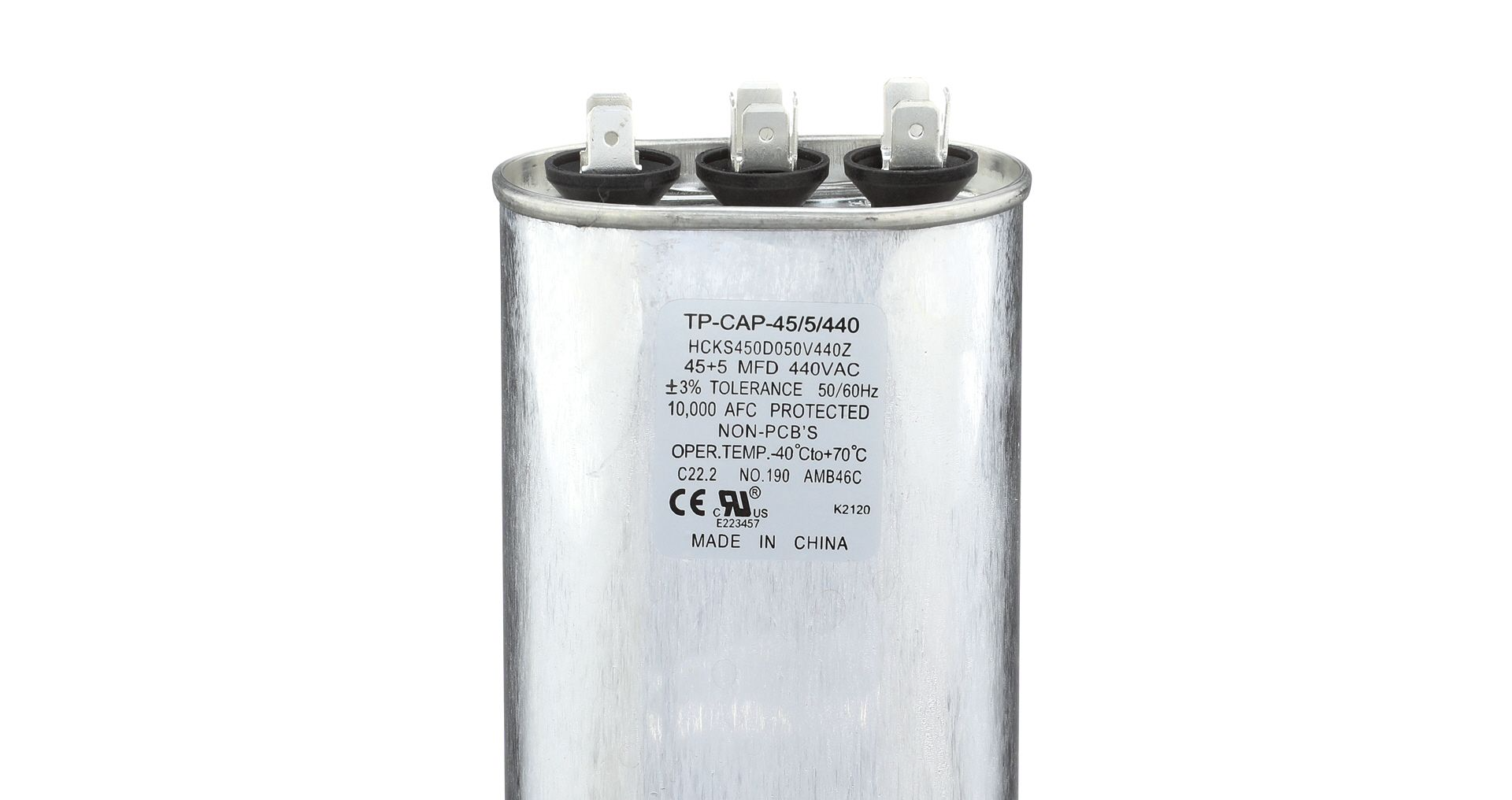 Run Capacitor, 45/5/440 VAC, Oval, Dual Rated