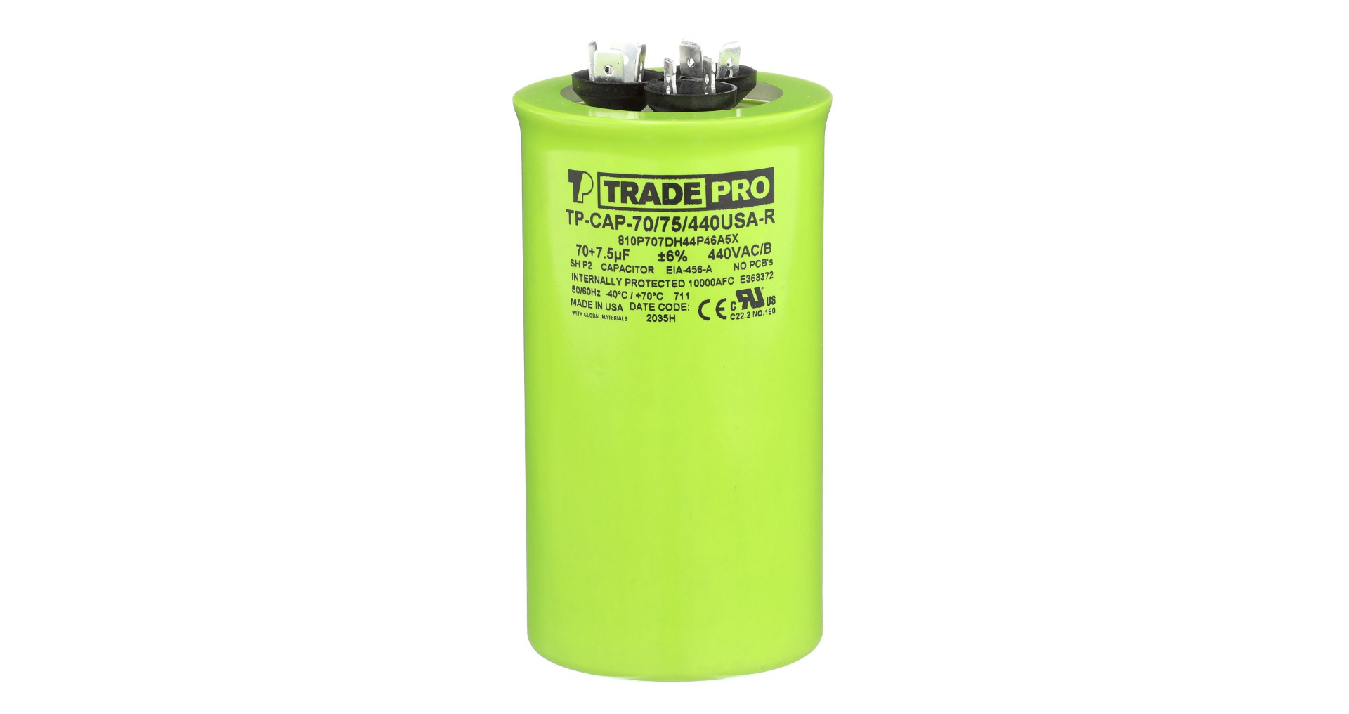 TRADEPRO® TP-CAP-70/75/440USAR - Round Capacitor, 70/7.5/440V- USA Made