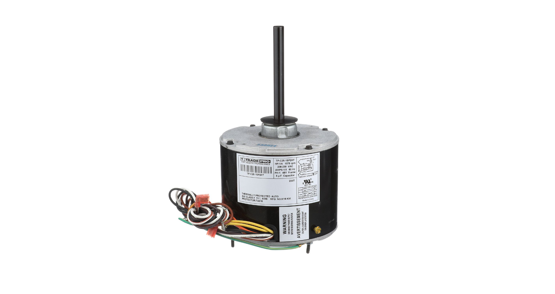 TRADEPRO® TP-C25-1SP2HT - Condenser Motor - 1 Speed, 1075 RPM, 230 Volt, 1/4 Horsepower, High Temperature Item: TP-C25-1SP2HT MFG: TPC25-1SP2HT