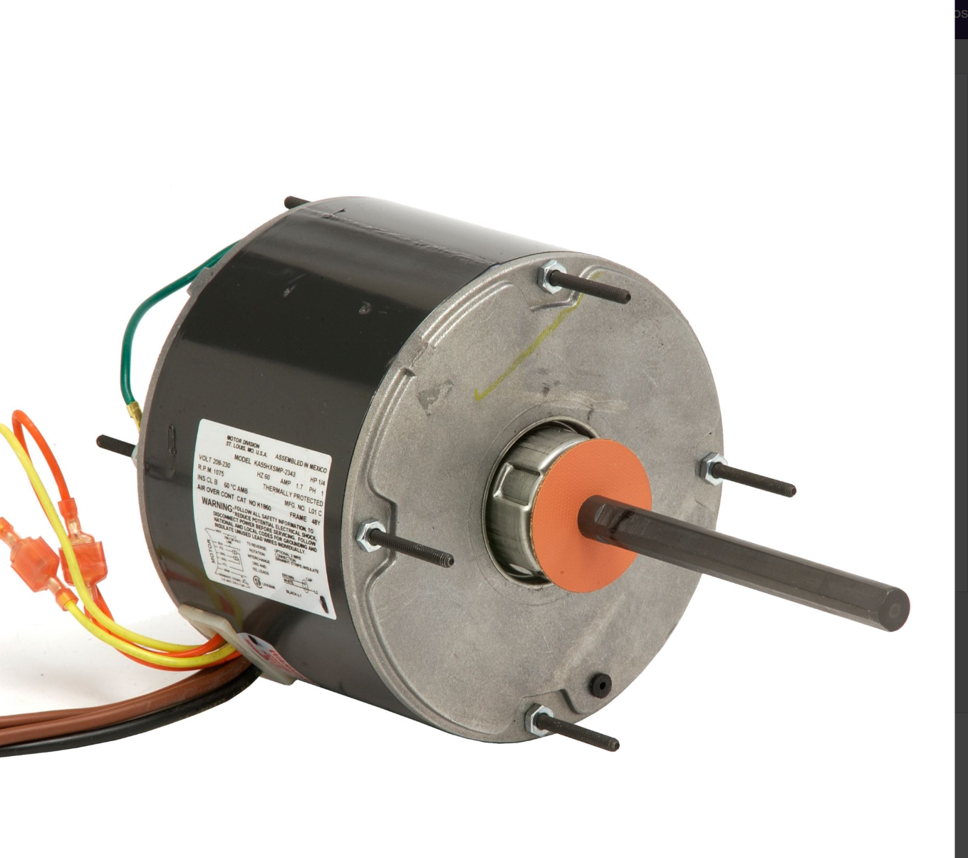 Totaline® - P257-8729 Condenser Fan Motor 1/3 HP 208/230V 2 FLA 1075 RPM 1-Speed Item: P257-8729 MFR: P257-8729