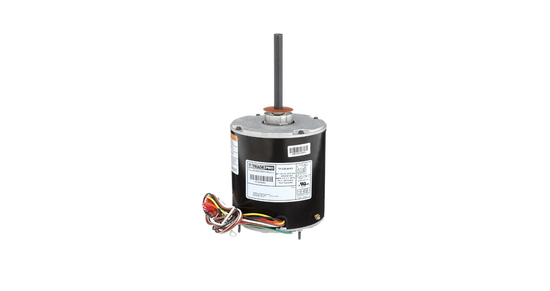 TRADEPRO® TP-C50-MHP2 - Condenser Motor - 1 Speed, 1075 RPM, 230 Volts, 1/2 - 1/5 Multi-Horsepower Item: TP-C50-MHP2 MFG: TP-C50-MHP2