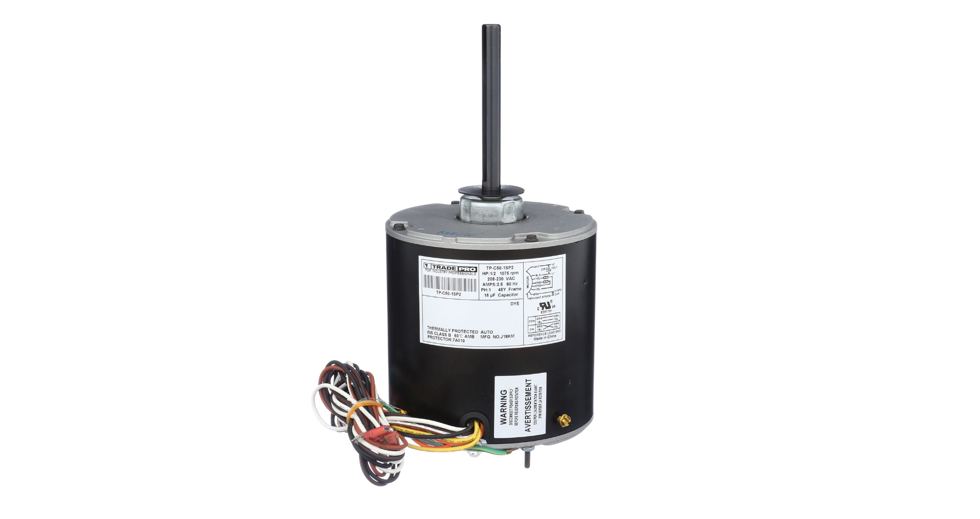 TRADEPRO® TP-C50-1SP2 - Condenser Motor - 1 Speed, 1075 RPM, 230 Volt, 1/2 Horsepower Item: TP-C50-1SP2 MFG: TP-C50-1SP2