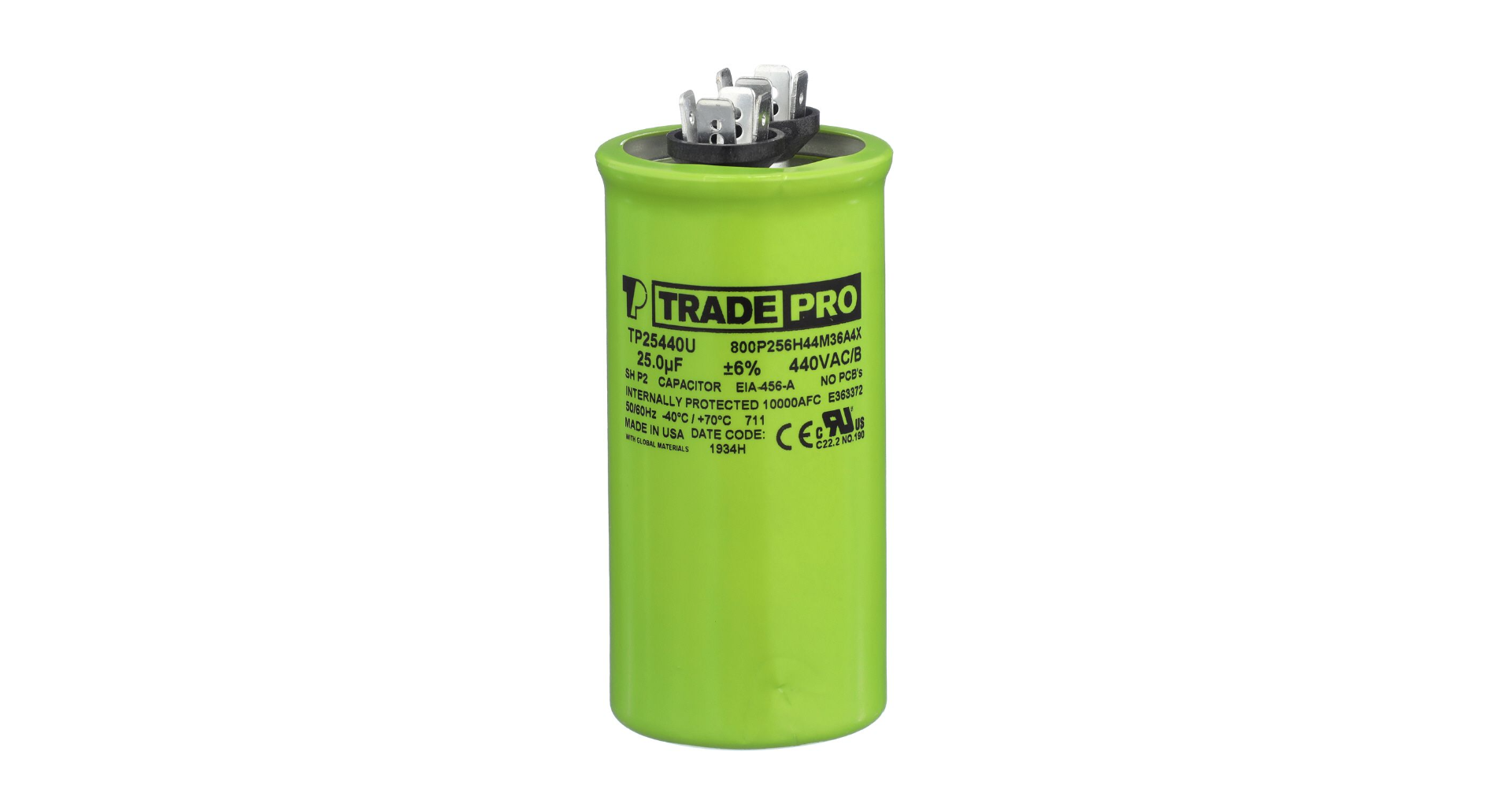 TRADEPRO® TP-CAP-25/440USAR - Round Capacitor, 25/440V- USA Made Item: TP-CAP-25/440USAR MFG: TP25440U