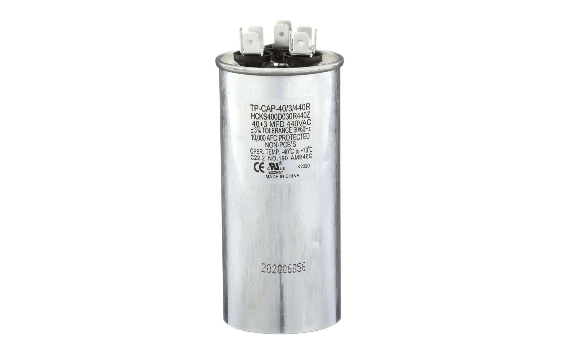 TRADEPRO® TP-CAP-40/3/440R - Run Capacitor, 40/3/440 VAC, Round, Dual Rated Item: TP-CAP-40/3/440R MFG: HCKS400D030R