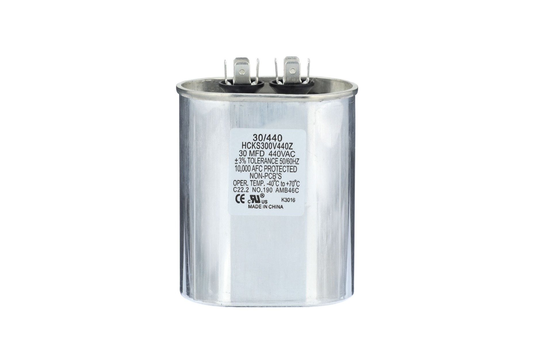 TRADEPRO® TP-CAP-30/440 - Run Capacitor, 30/440 VAC, Oval Item: TP-CAP-30/440 MFG: HCKS300V4402