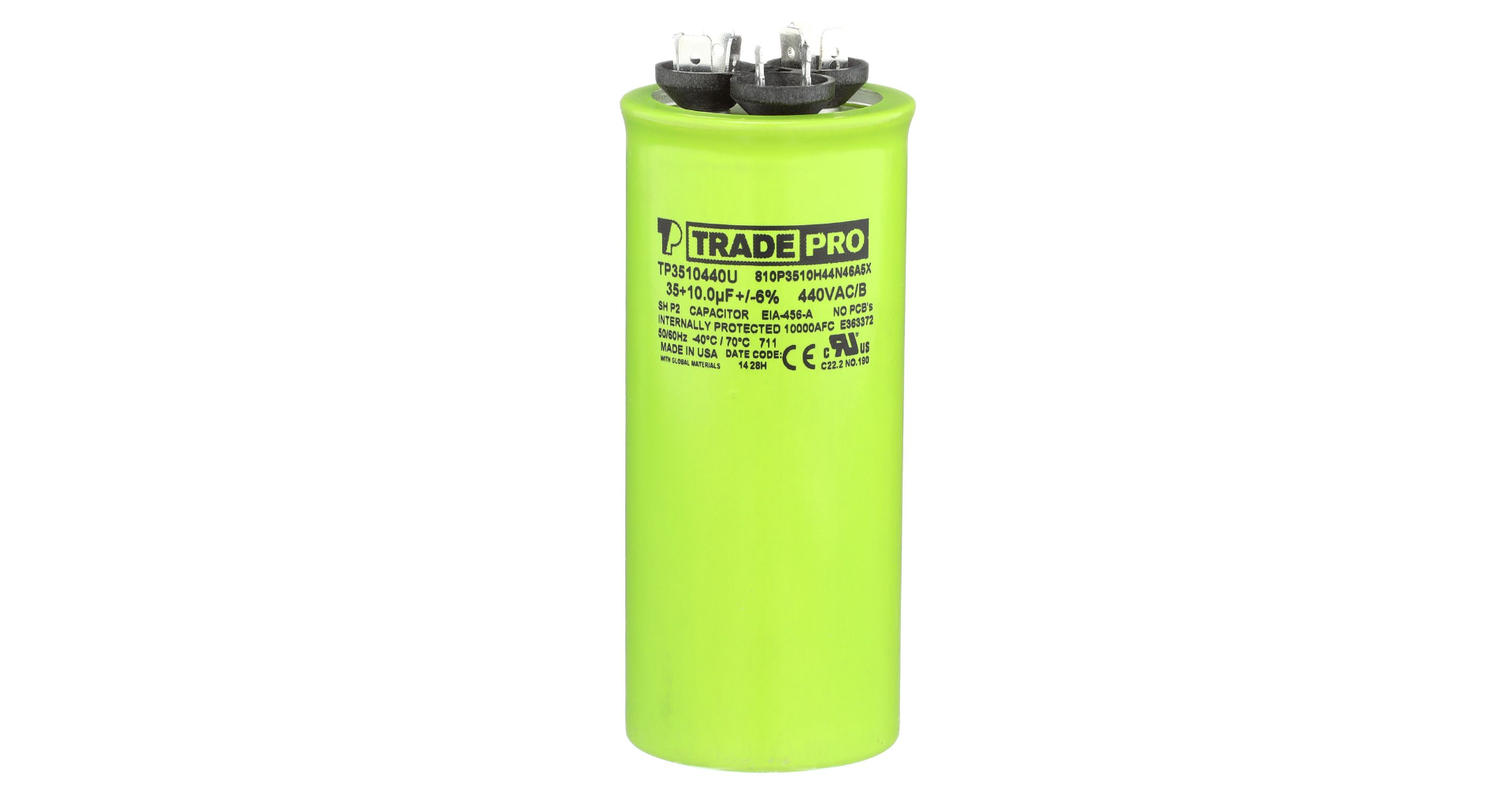 TRADEPRO® TP-CAP-35/10/440USAR - Round Capacitor, 35/10/440V- USA Made Item: TP-CAP-35/10/440USAR MFG: TP3510440U