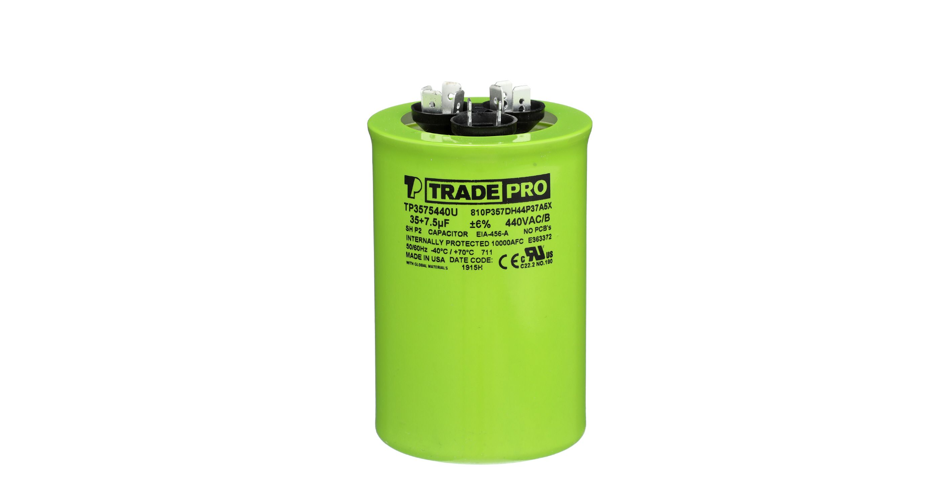 TRADEPRO® TP-CAP-35/75/440USAR - Round Capacitor, 35/7.5/440V- USA Made