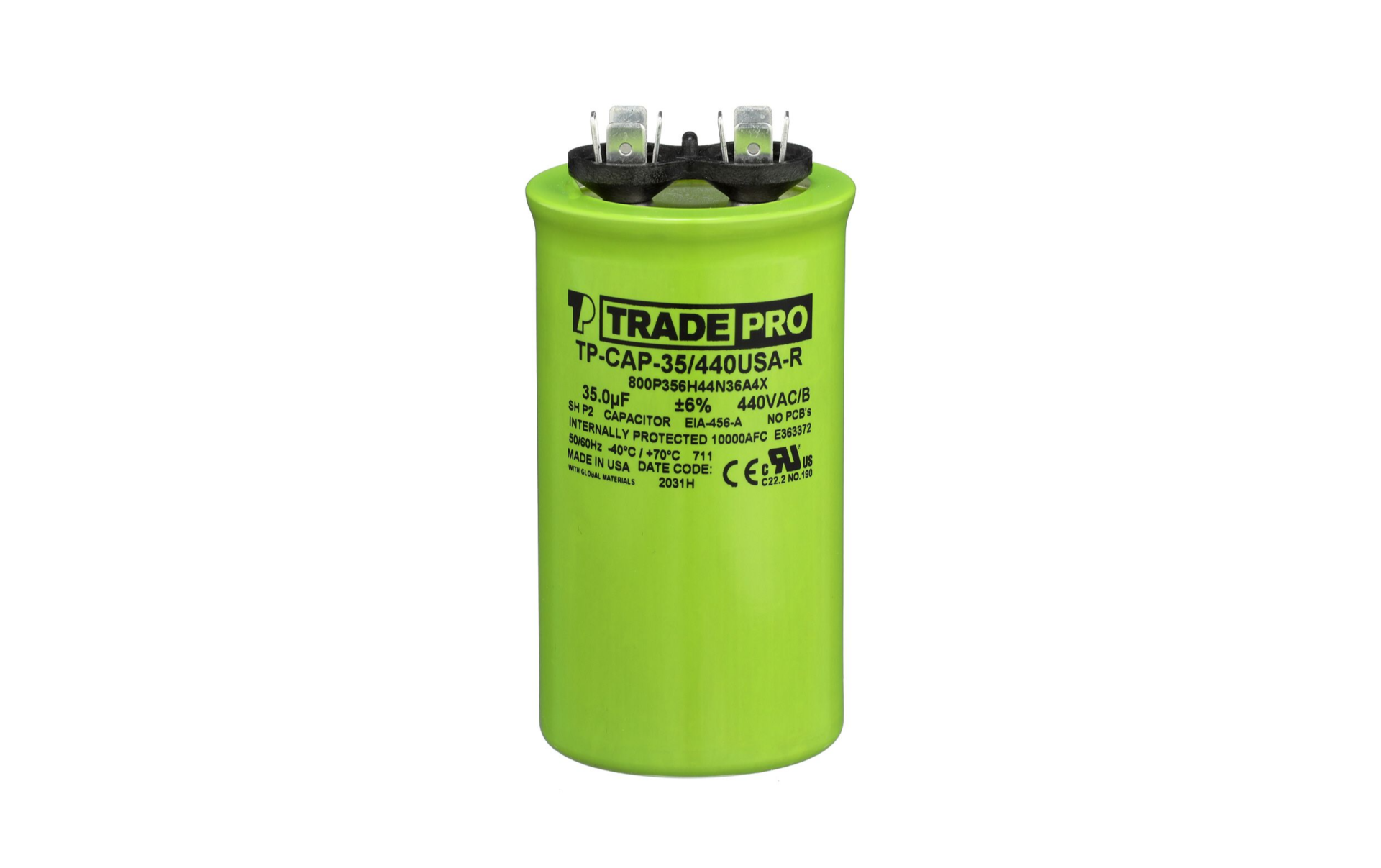 TRADEPRO® TP-CAP-35/440USAR - Round Capacitor, 35/440V- USA Made Item: TP-CAP-35/440USAR MFG: TP35440U