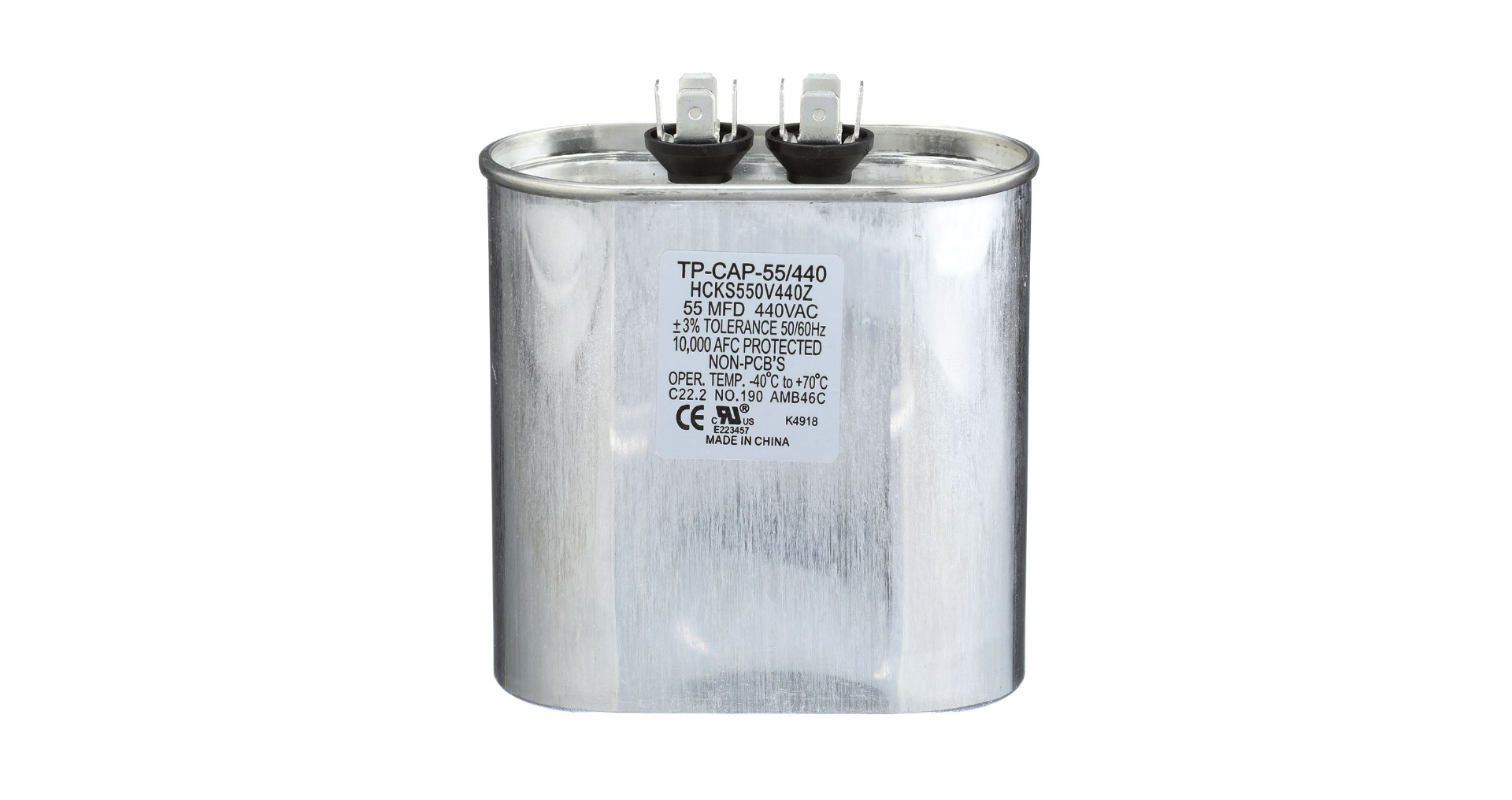 TRADEPRO® TP-CAP-55/440 - Run Capacitor, 55/440 VAC, Oval Item: TP-CAP-55/440 MFG: HCKS550V4402