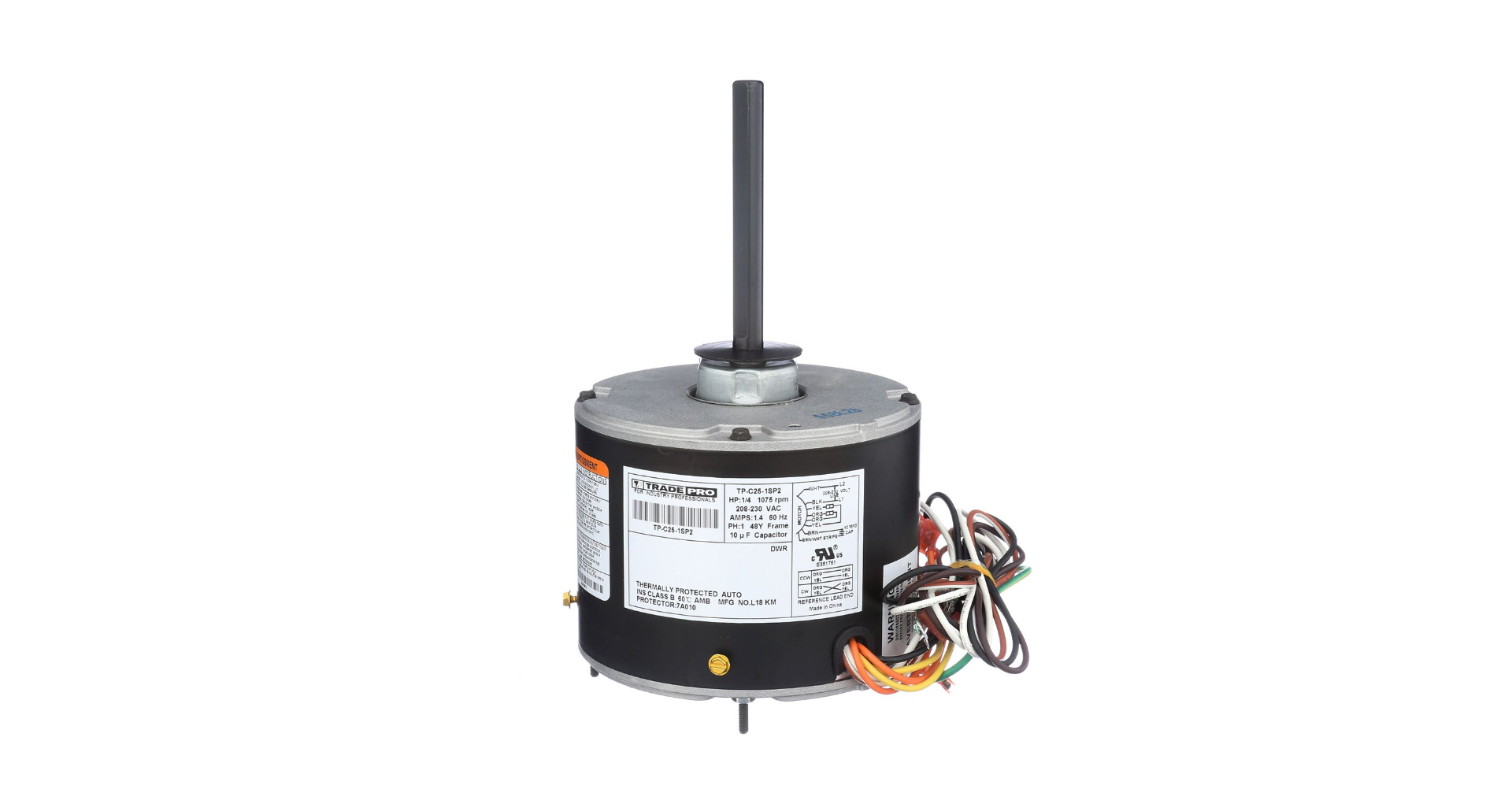 TRADEPRO® TP-C25-1SP2 - Condenser Motor - 1 Speed, 1075 RPM, 230 Volt, 1/4 Horsepower Item: TP-C25-1SP2 MFG: TP-C25-1SP2