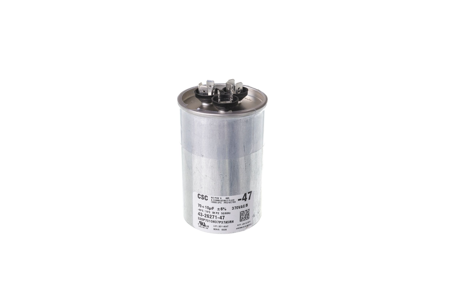 PROTECH 43-26271-47 - Capacitor - 70/10/370 Dual Round Item: 43-26271-47 MFG: 43-26271-47