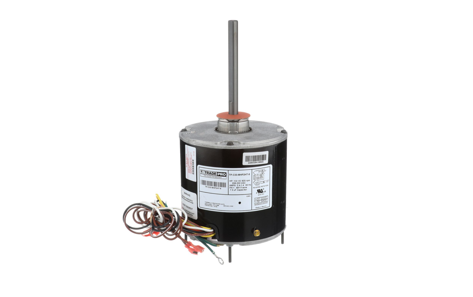 U.S. Motors TP-C33-MHP2HT-8 - Condenser Fan Motor, 1/3-1/5 hip, 825 RPM, 280/230V, 1 phase, TEAO, 48Y Item: TP-C33-MHP2HT-8 MFG: TPC33MHP2HT8